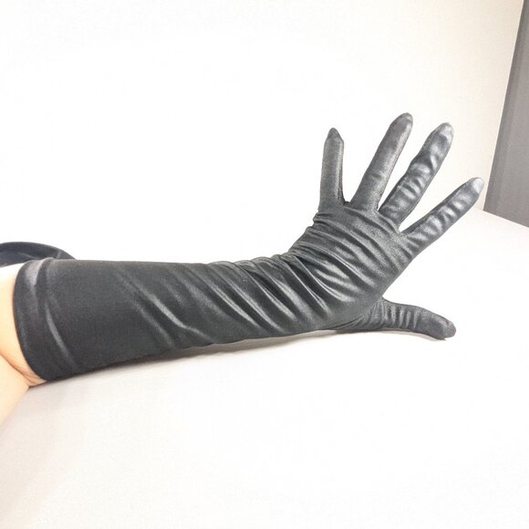 Vintage "NYLONS BY AUSTIN" Canadian black fabric opera gloves size 7.5 - Picture 7 of 11